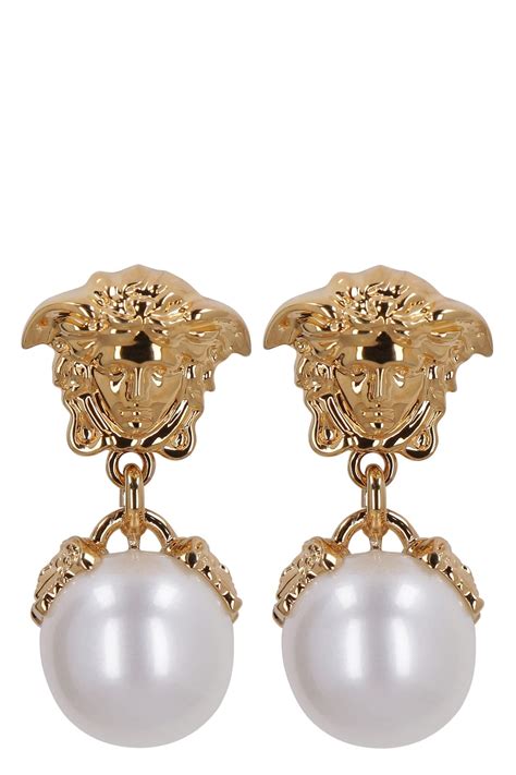 versace pearl drop earrings|Versace earrings.